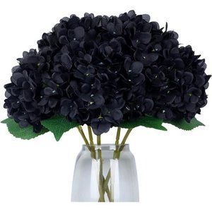 Black Silk Flowers Artificial Hydrangea FlowersBouquets with Stems 5Pcs for Home